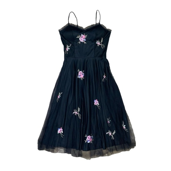 Sue Wong Dress Women's Size Medium Black Vintage Embroidered Floral Mesh Bustier - Picture 1 of 9